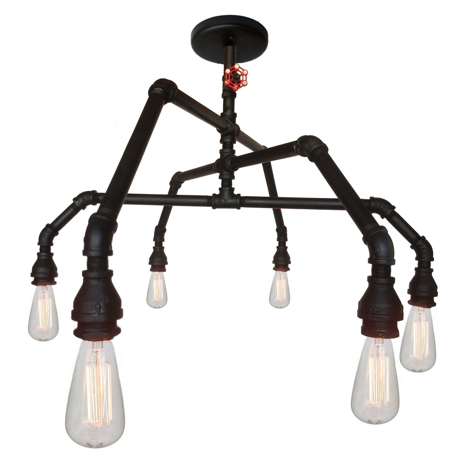Industrial Rustic Pipe and Vintage Valve Chandelier - 6 Light Hammers and Heels