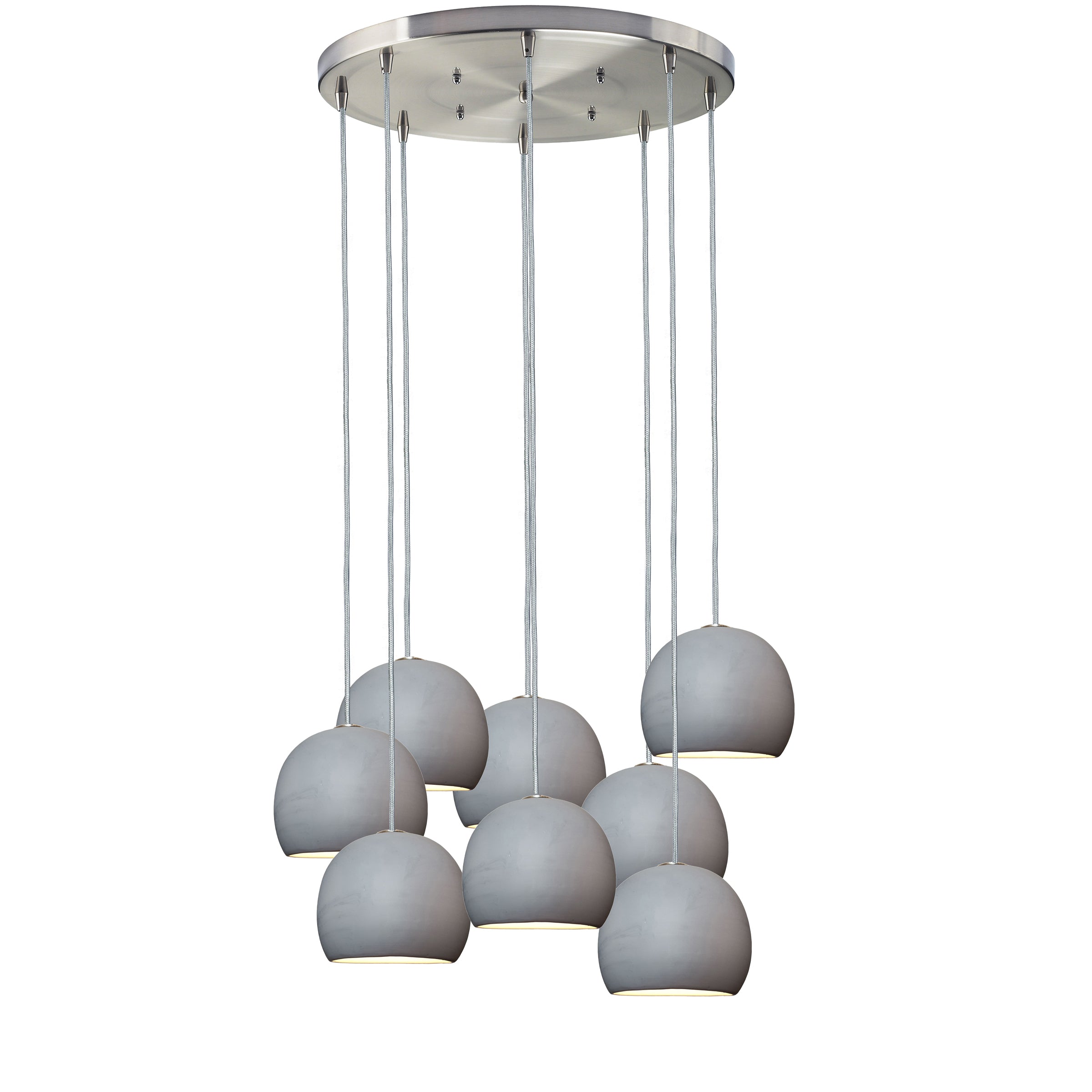 5&quot; Mini Grey Clay &amp; Silver Leaf Stagger 8 Light Chandelier