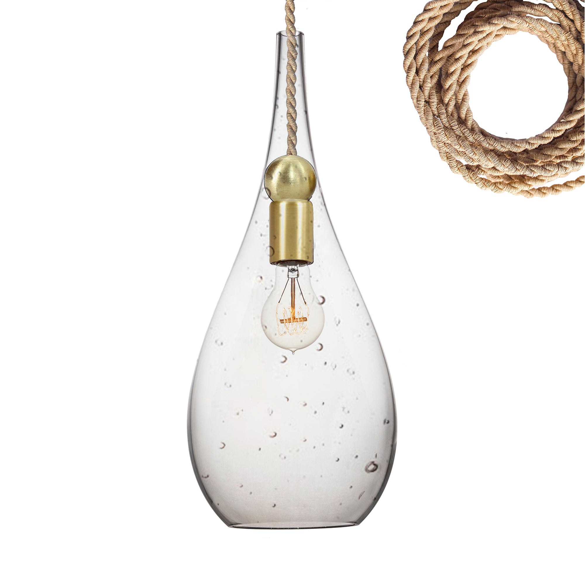 Seeded Glass Teardrop &amp; Brass Pendant Light