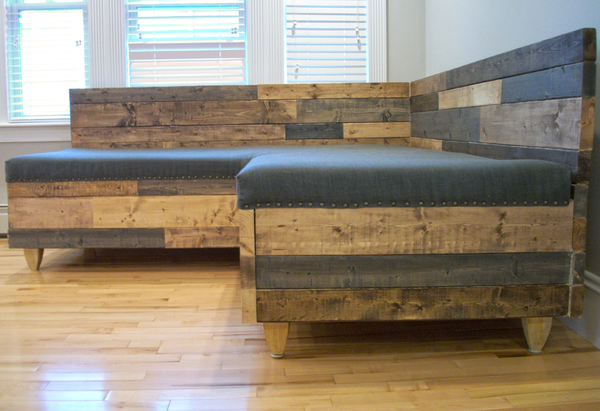Reclaimed Barnwood Modern Upholstered Sectional Sofa Hammers and Heels