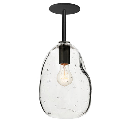 Seeded Bubble Hand Blown Glass Downrod Pendant Light- Matte Black Hammers and Heels
