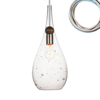 Seeded Hand Blown Glass Teardrop &amp; Wood Stagger Chandelier- Brushed Nickel Hammers and Heels