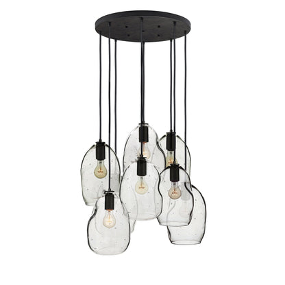 Seedy Bubble Hand Blown Glass and Stagger Chandelier- Matte Black Hammers and Heels