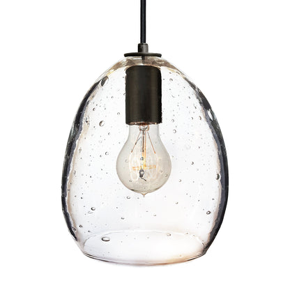 Seedy Hand Blown Glass Orb Multiple Staggered Pendant Light Chandelier- Matte Black Hammers and Heels