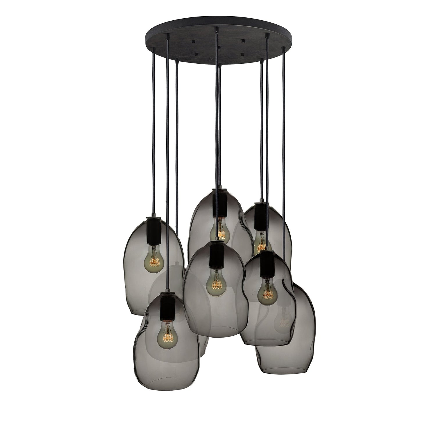 Smoke Bubble Organic Hand Blown Stagger Pendant Light Chandelier- Matte Black Hammers and Heels