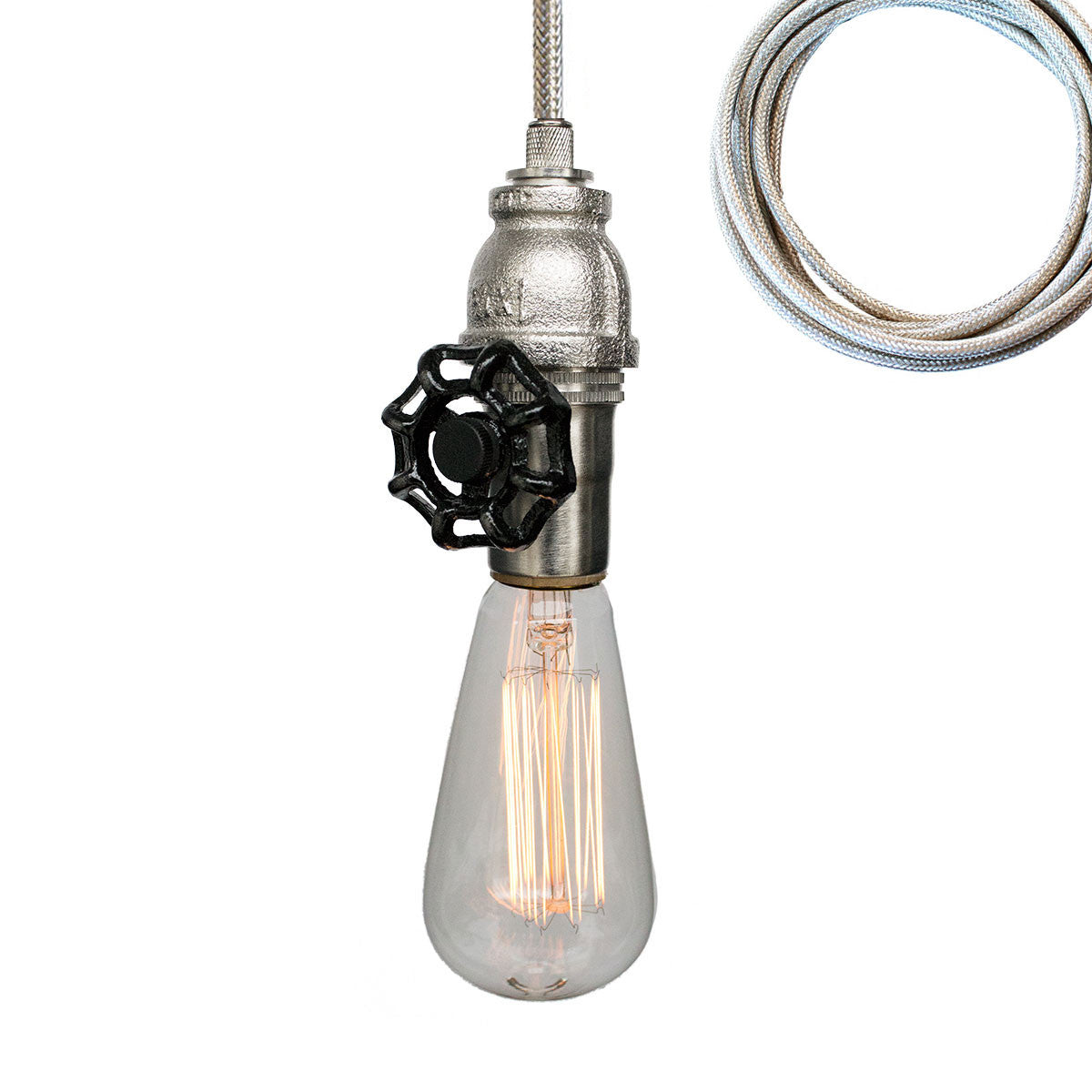 Vintage Upcycled Valve Pipe Pendant Light- Nickel Hammers and Heels