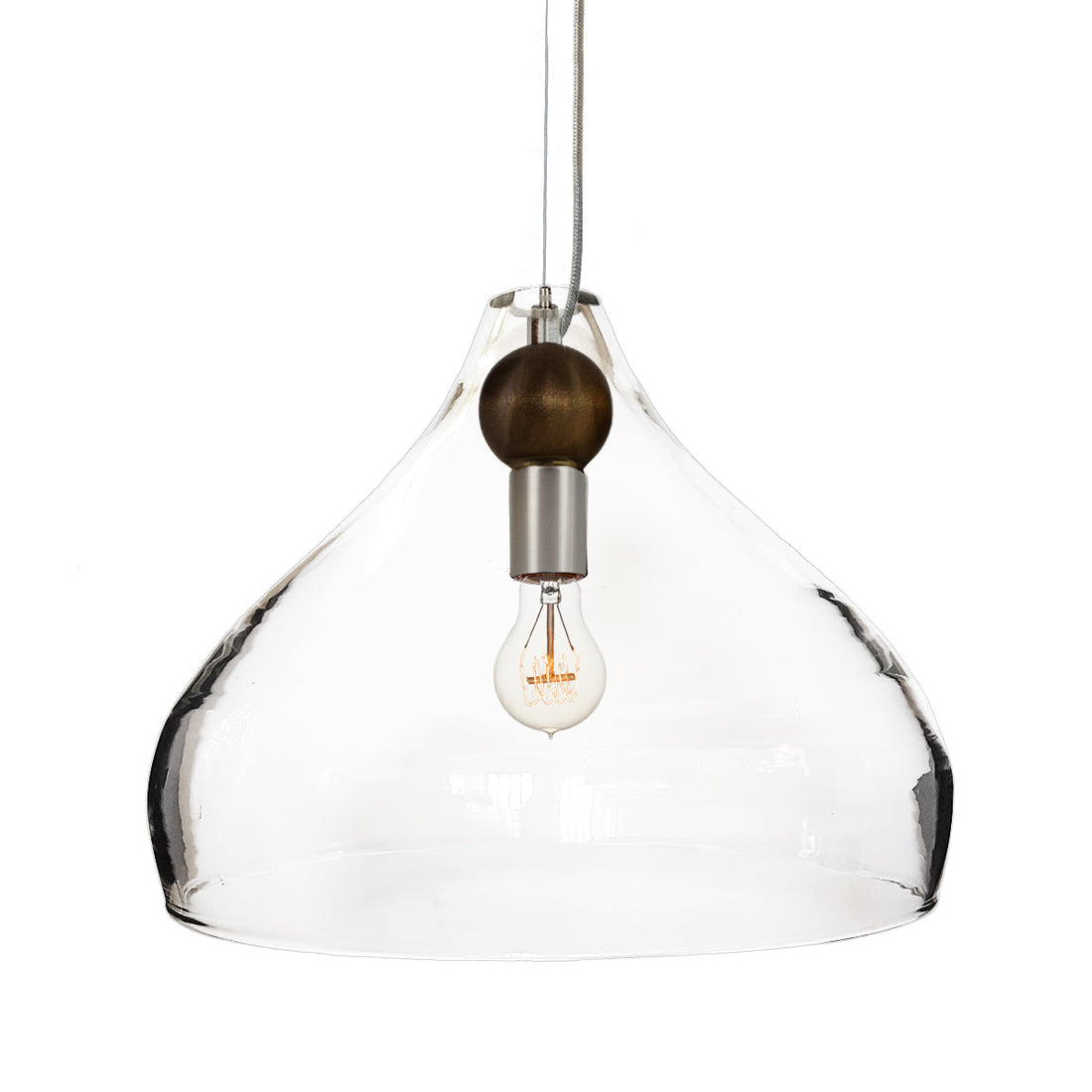 XL Clear Blown Glass &amp; Wood Teardrop Pendant Light- Brushed Nickel Hammers and Heels