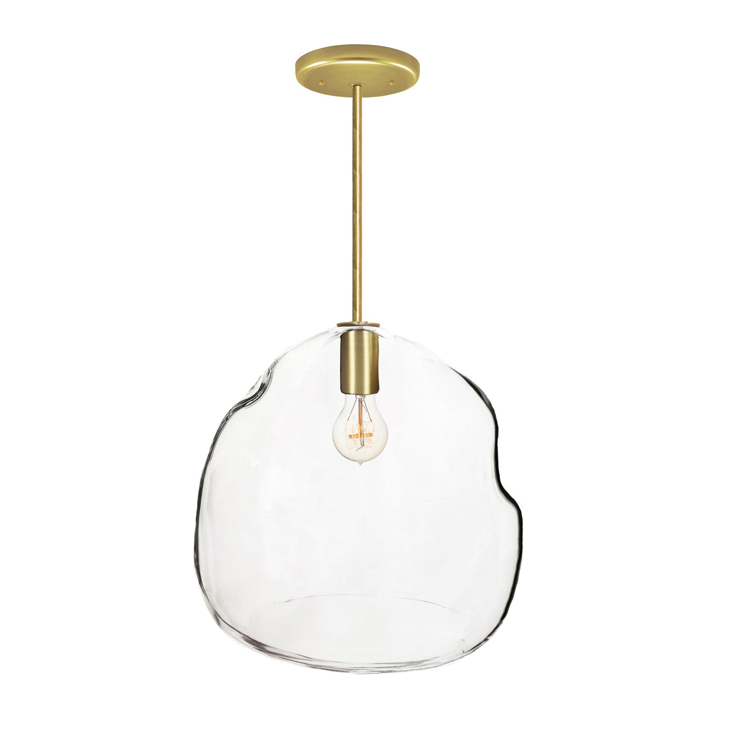 XL Clear Bubble Hand Blown Glass Chandelier Downrod Pendant Light- Brass Hammers and Heels