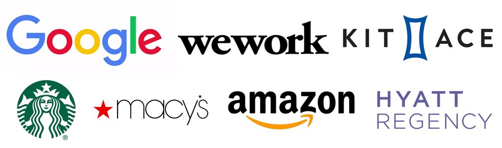 Client List- Hammers and Heels- USA Made Lighting and Furniture- Google. WeWork. Amazon