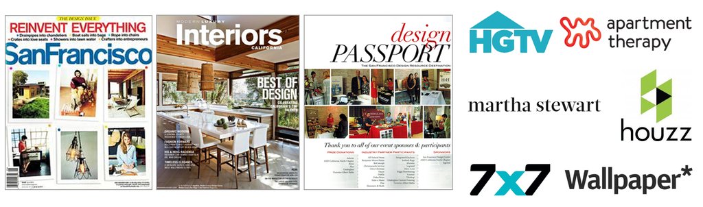 Press List- Hammers and Heels- USA Made Furniture and Lighting- HGTV. Apartment Therapy. Houzz. Martha Stewart